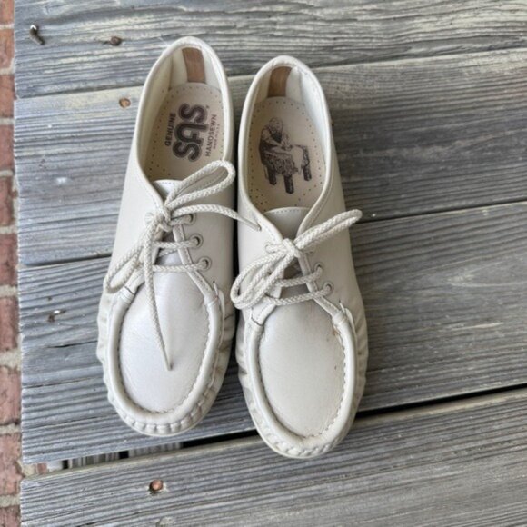 SAS Siesta Lace Up Genuine Leather Loafer Bone Women Size 7.5 Wide Hand Sewn - Picture 4 of 14